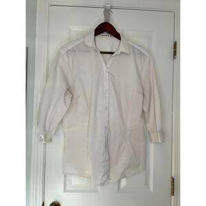 Doublju Women’s White Button Front Blouse 1X Collared Shirt Lightweight Top